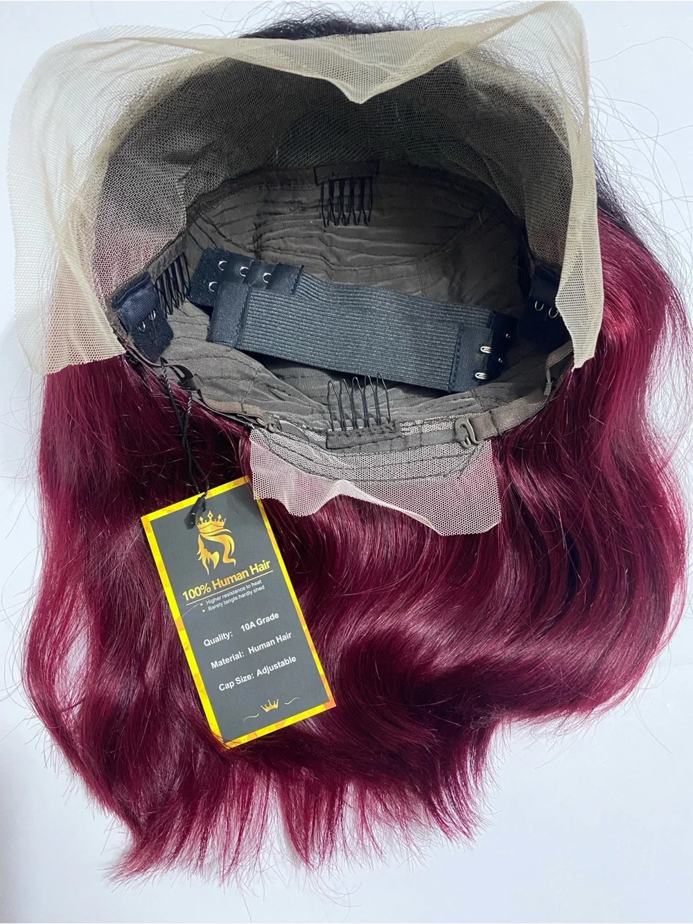 Ombré Burgundy Lace Front Bob Wig 13x4 Glue-less 10A Human Hair 150 Density 12”